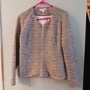 Grey/White Striped Kenar Zipper Jacket | Size M